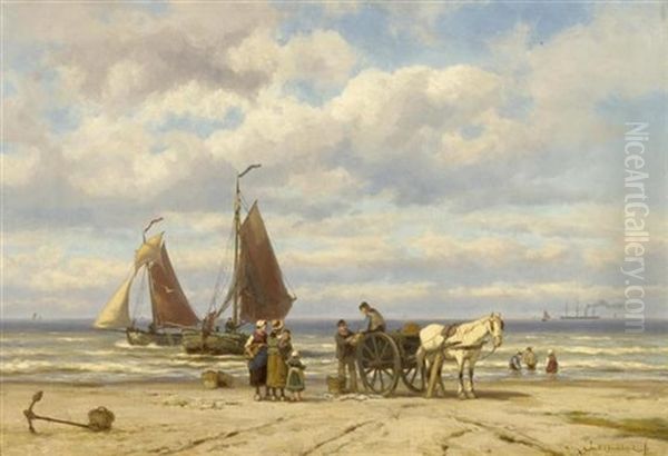 Strandszene Oil Painting by Johannes Hermanus Barend Koekkoek