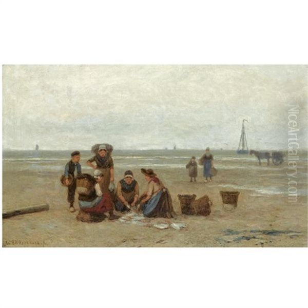 Sorting The Catch Oil Painting by Johannes Hermanus Barend Koekkoek