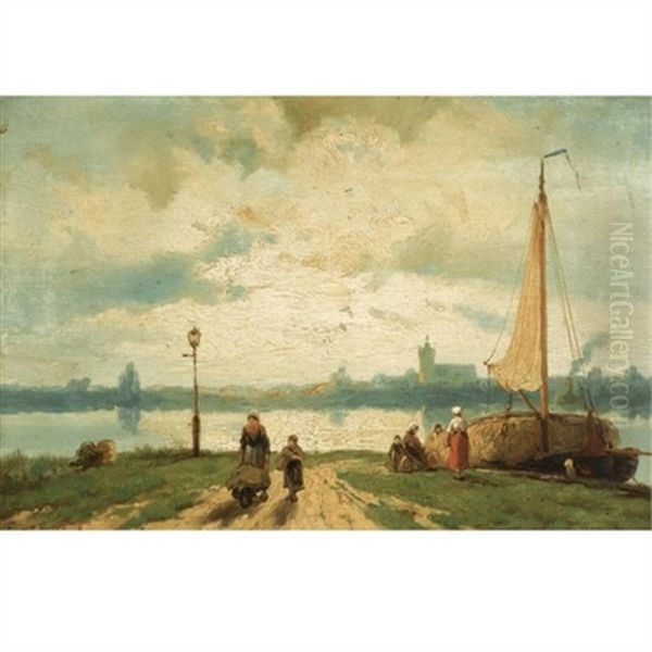 A View Of Maassluis Oil Painting by Johannes Hermanus Barend Koekkoek