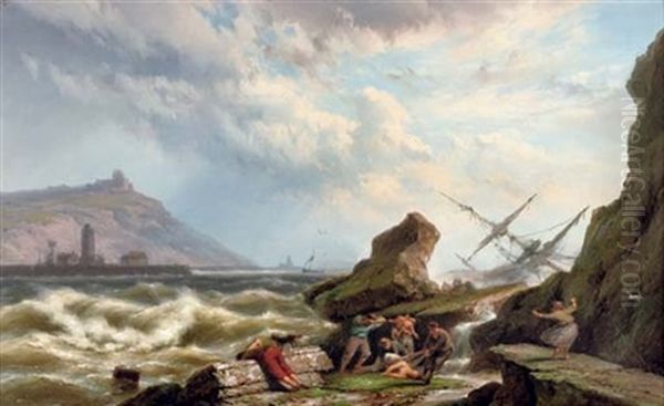 The Rescue Oil Painting by Johannes Hermanus Barend Koekkoek