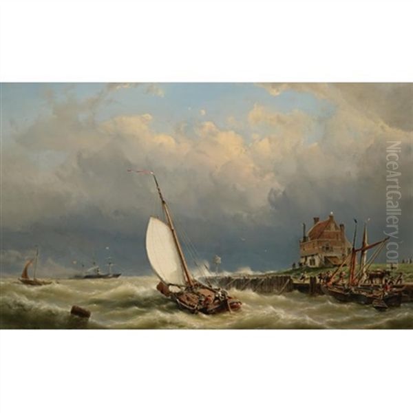 Zuyder Zee-blowing Fresh Oil Painting by Johannes Hermanus Barend Koekkoek