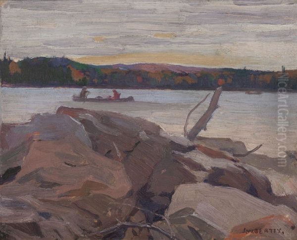 October, Canoe Lake Oil Painting by John William Beatty