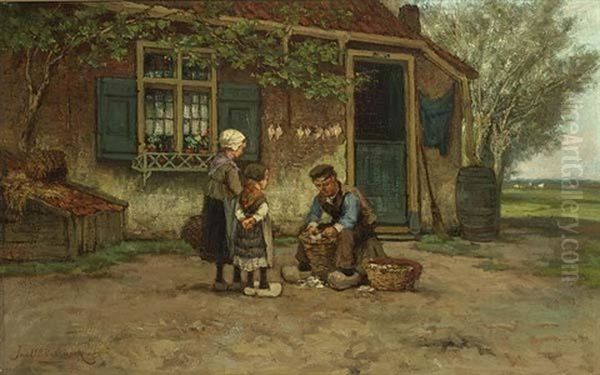 Watching The Farmwork Oil Painting by Johannes Hermanus Barend Koekkoek