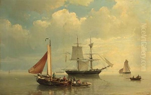 Shipping On The Zuiderzee Oil Painting by Johannes Hermanus Barend Koekkoek