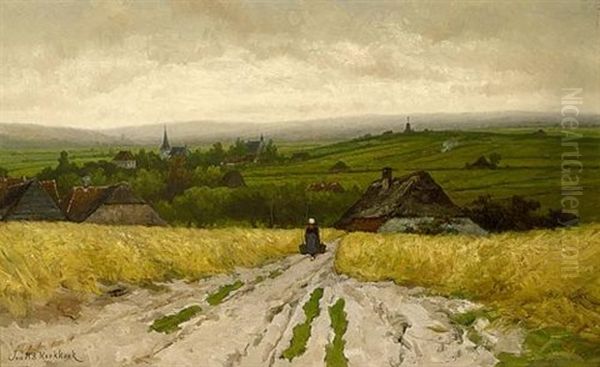 A Peasant Woman On A Path In An Extensive Hilly Landscape Oil Painting by Johannes Hermanus Barend Koekkoek