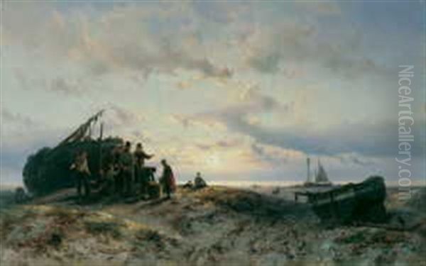 Fischer Am Strand Oil Painting by Johannes Hermanus Barend Koekkoek