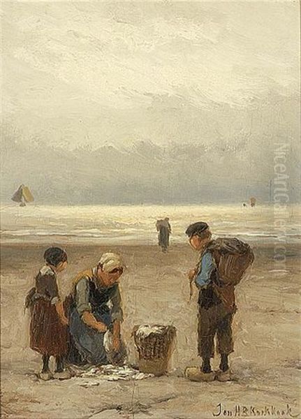 Sorting The Catch Oil Painting by Johannes Hermanus Barend Koekkoek