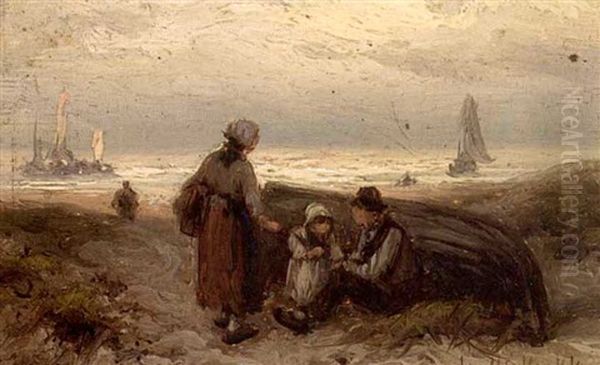 A Fisherman's Family In The Dunes Oil Painting by Johannes Hermanus Barend Koekkoek