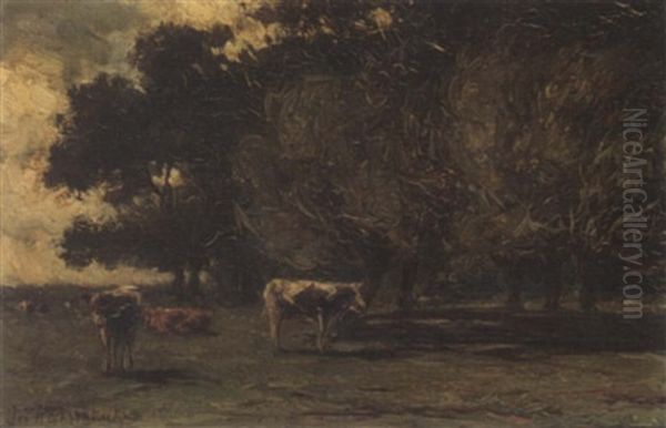 Cows In A Landscape Oil Painting by Johannes Hermanus Barend Koekkoek