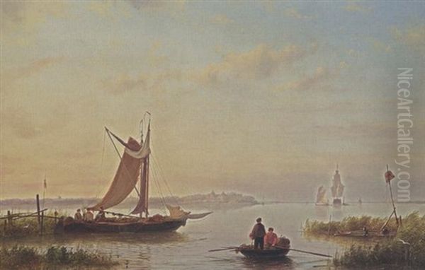 Shipping In A Calm Oil Painting by Johannes Hermanus Barend Koekkoek