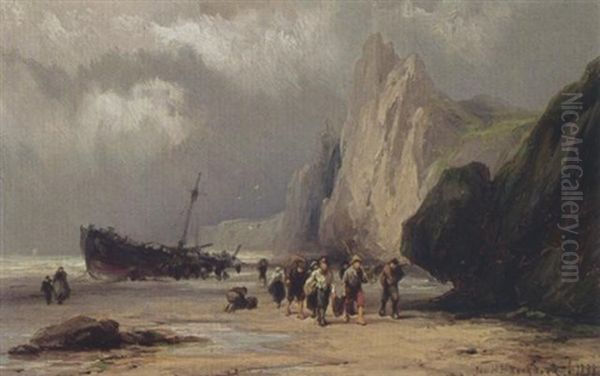 A Coastal Scene Oil Painting by Johannes Hermanus Barend Koekkoek