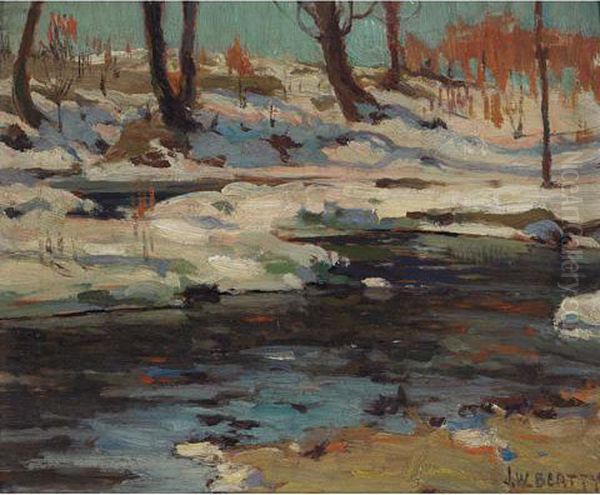 Stream In Winter Oil Painting by John William Beatty