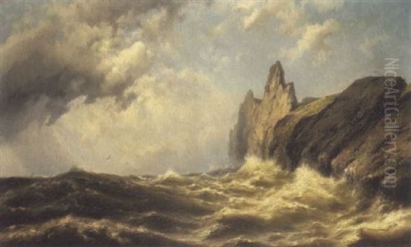 A Coastal Scene, Off The Needles (?) Oil Painting by Johannes Hermanus Barend Koekkoek