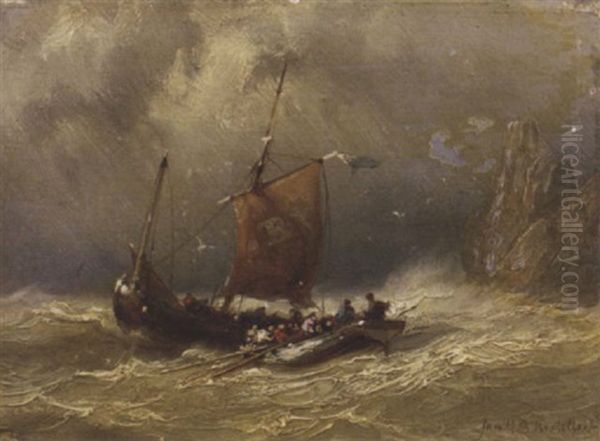 Setting Out On Choppy Waters Oil Painting by Johannes Hermanus Barend Koekkoek