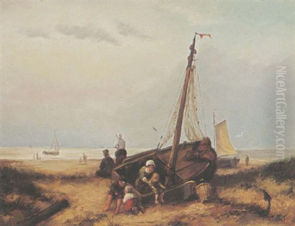 Children Playing In The Dunes Oil Painting by Johannes Hermanus Barend Koekkoek