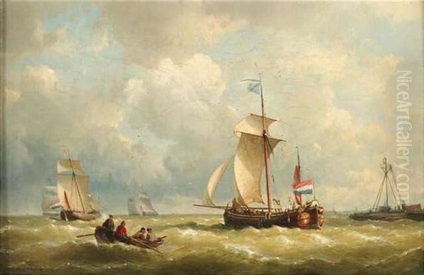 Segelschiffe Vor Der Kuste Oil Painting by Johannes Hermanus Barend Koekkoek