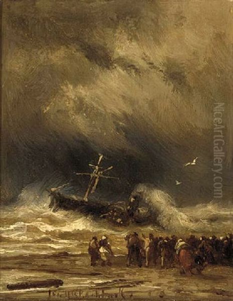 The Floundering Steam Ship Oil Painting by Johannes Hermanus Barend Koekkoek