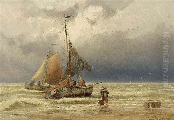 Bomschuitten Near The Coast Oil Painting by Johannes Hermanus Barend Koekkoek