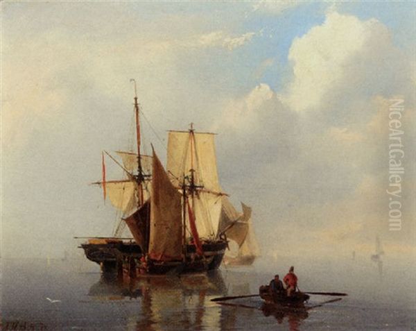 A Calm Oil Painting by Johannes Hermanus Barend Koekkoek