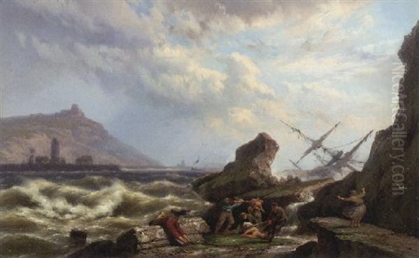 A Shipwreck Oil Painting by Johannes Hermanus Barend Koekkoek