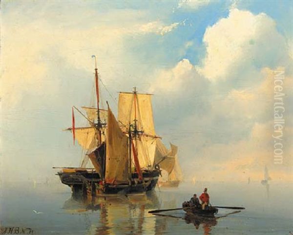 A Calm Oil Painting by Johannes Hermanus Barend Koekkoek