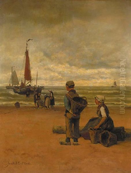 The Daily Catch Oil Painting by Johannes Hermanus Barend Koekkoek