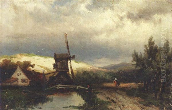 Fishing By The Canal Oil Painting by Johannes Hermanus Barend Koekkoek