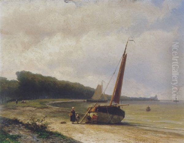 Gezicht Aan De Maas Bij De Oude Plantage Te Rotterdam Oil Painting by Johannes Hermanus Barend Koekkoek