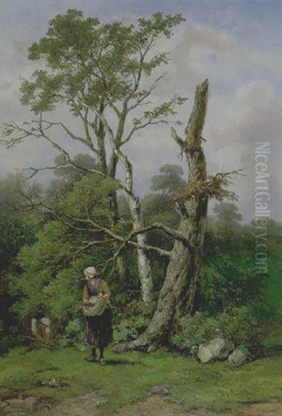 Boomrijk Landschap Met Figuren Oil Painting by Johannes Hermanus Barend Koekkoek