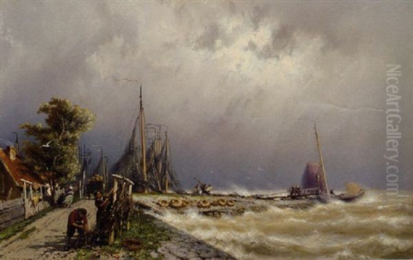 Volendam Bij Buig Weder Oil Painting by Johannes Hermanus Barend Koekkoek