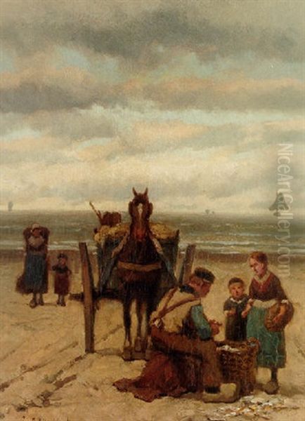 The Shell-fisher Oil Painting by Johannes Hermanus Barend Koekkoek