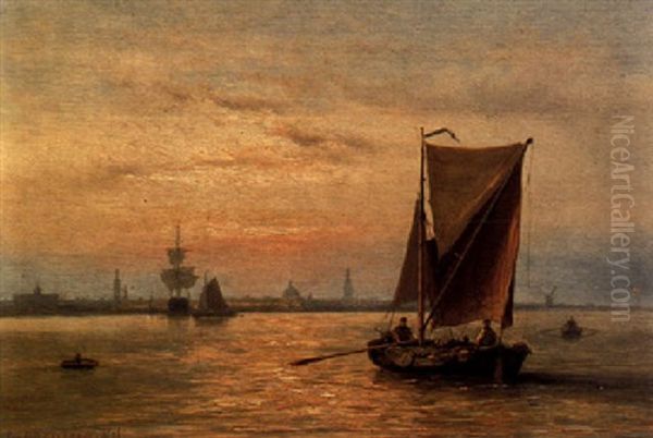 Shipping In A Calm Oil Painting by Johannes Hermanus Barend Koekkoek