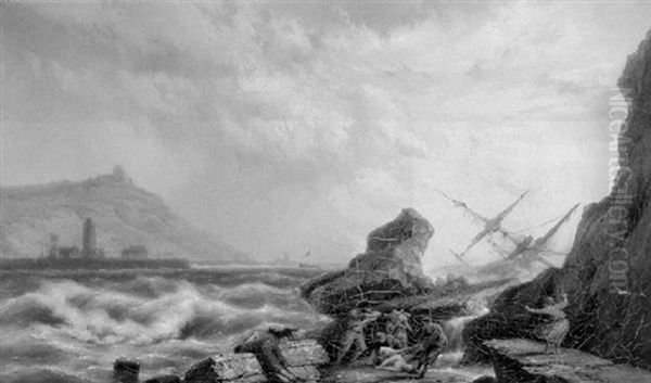 A Shipwreck Oil Painting by Johannes Hermanus Barend Koekkoek