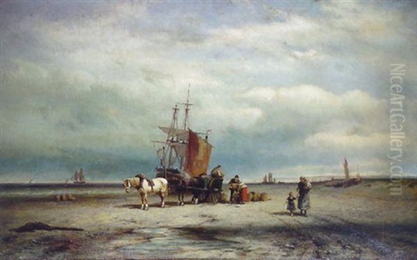 Strandscene Oil Painting by Johannes Hermanus Barend Koekkoek