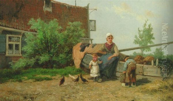 Fisher Family In A Yard Oil Painting by Johannes Hermanus Barend Koekkoek