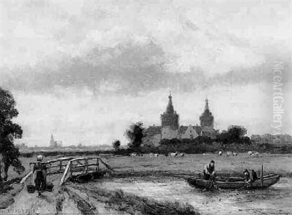 A View Of The Old Castle Of Abcoude Oil Painting by Johannes Hermanus Barend Koekkoek