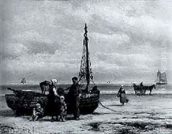 Fishing-family On A Beach by Johannes Hermanus Barend Koekkoek