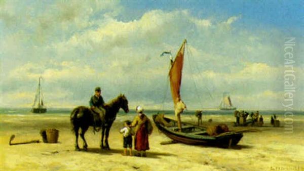 The Day's Catch Oil Painting by Johannes Hermanus Barend Koekkoek