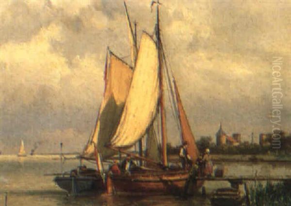 Yachts Near The Muiderslot Castle Oil Painting by Johannes Hermanus Barend Koekkoek