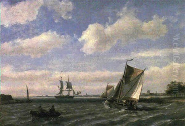 Dutch Shipping In The Mouth Of The Scheldt Oil Painting by Johannes Hermanus Barend Koekkoek