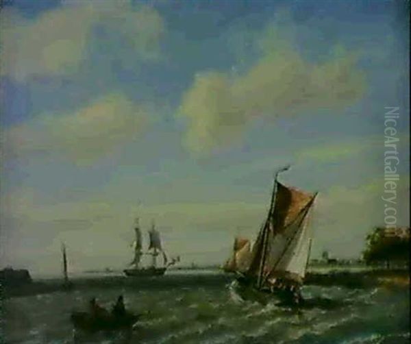 Shipping Off The Harbour Oil Painting by Johannes Hermanus Barend Koekkoek