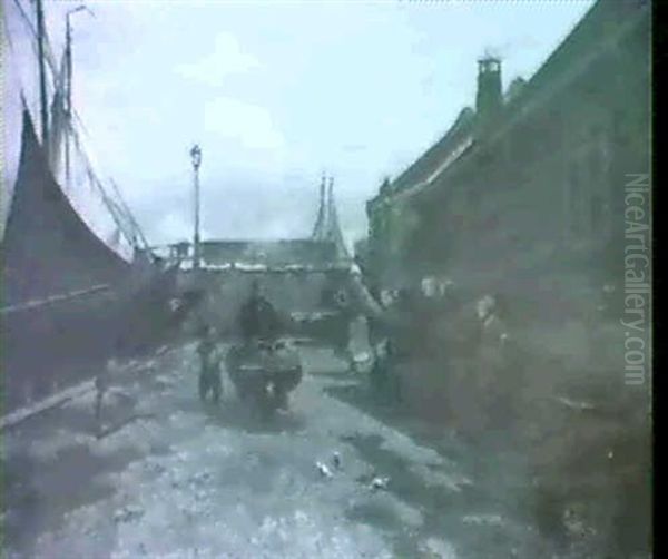 Fisherfolk On A Quay In Marken Oil Painting by Johannes Hermanus Barend Koekkoek