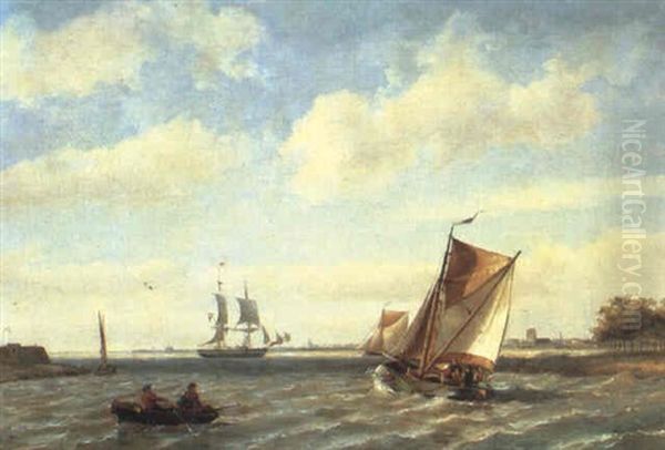 Ships Sailing Out To Sea Oil Painting by Johannes Hermanus Barend Koekkoek