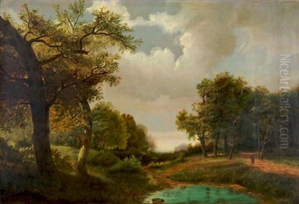 Landscape In Summer With Clouded Sky Oil Painting by Marianus Adrianus Koekkoek