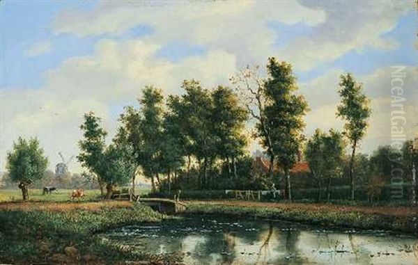 Landschaft Mit Teich Oil Painting by Marianus Adrianus Koekkoek