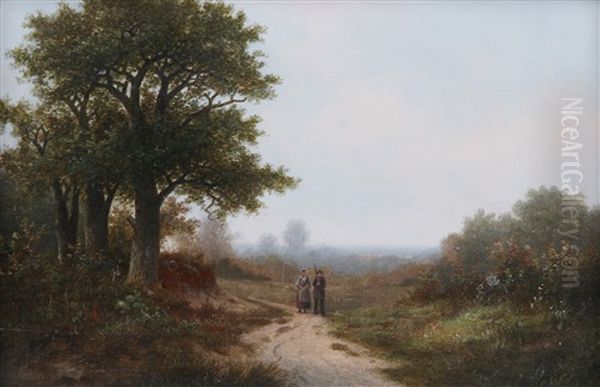 Travellers In A Landscape Oil Painting by Marinus Adrianus Koekkoek