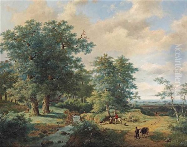 Figures In Woodland Near A Stream Oil Painting by Marinus Adrianus Koekkoek