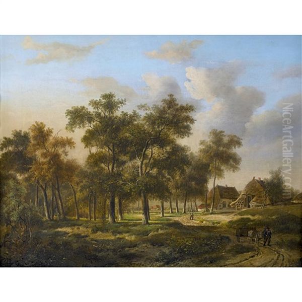 Romantische Waldlandschaft Mit Bauernhausern Oil Painting by Marinus Adrianus Koekkoek