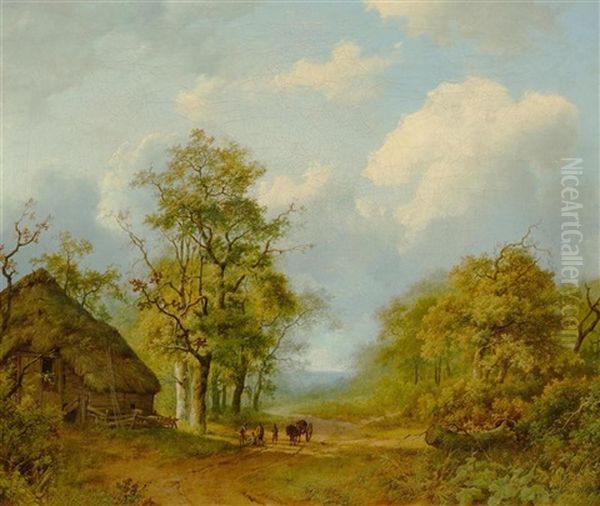 Horse And Cart Before A Farmhouse Oil Painting by Marinus Adrianus Koekkoek