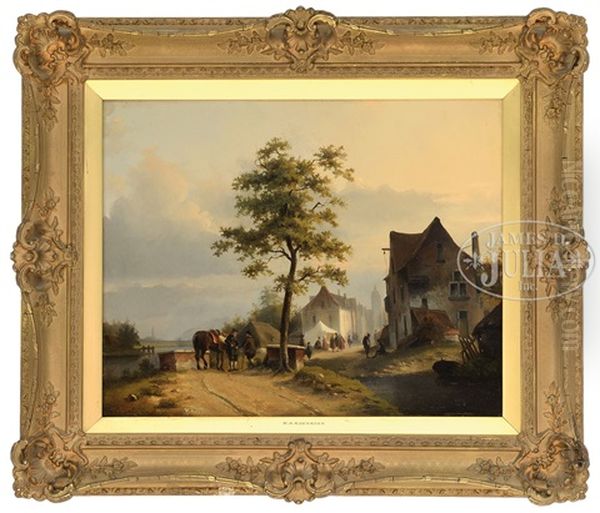 Meeting Outside Of Town Oil Painting by Marinus Adrianus Koekkoek